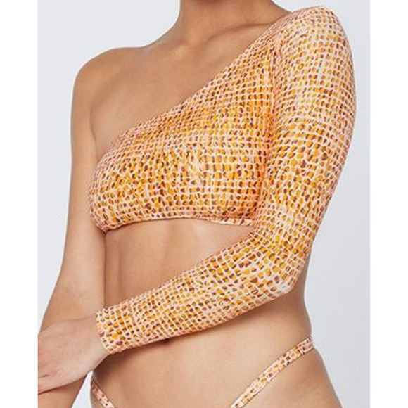 L*Space Cardi Rashguard Top in Wild Bunch Orange Medium One Sleeve - Picture 1 of 5